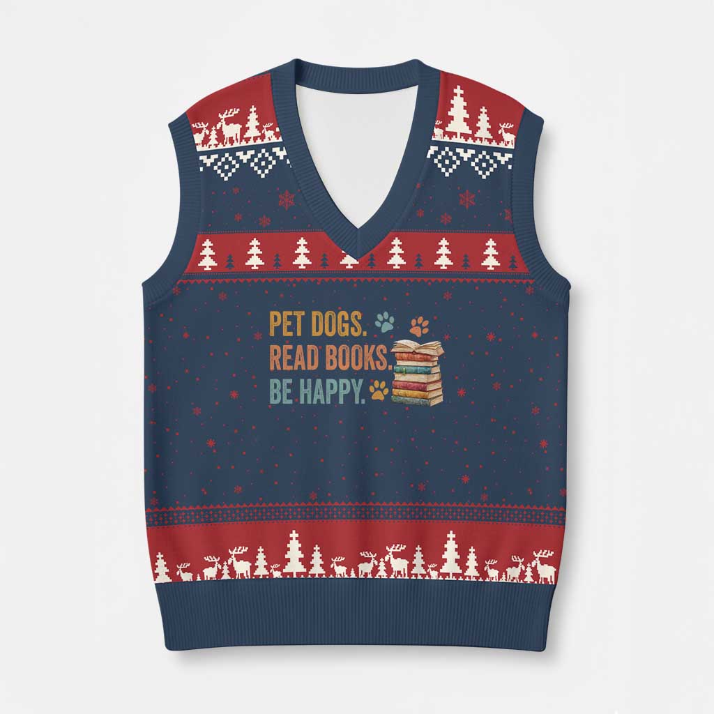 Retro Dog Book Lovers V-Neck Knit Sweater Vest Bookish Dog Mom Gift