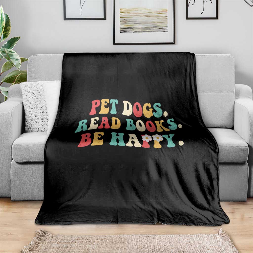 Dog Book Lover Throw Blanket Retro Groovy Flower Bookish Dog Mom Gift