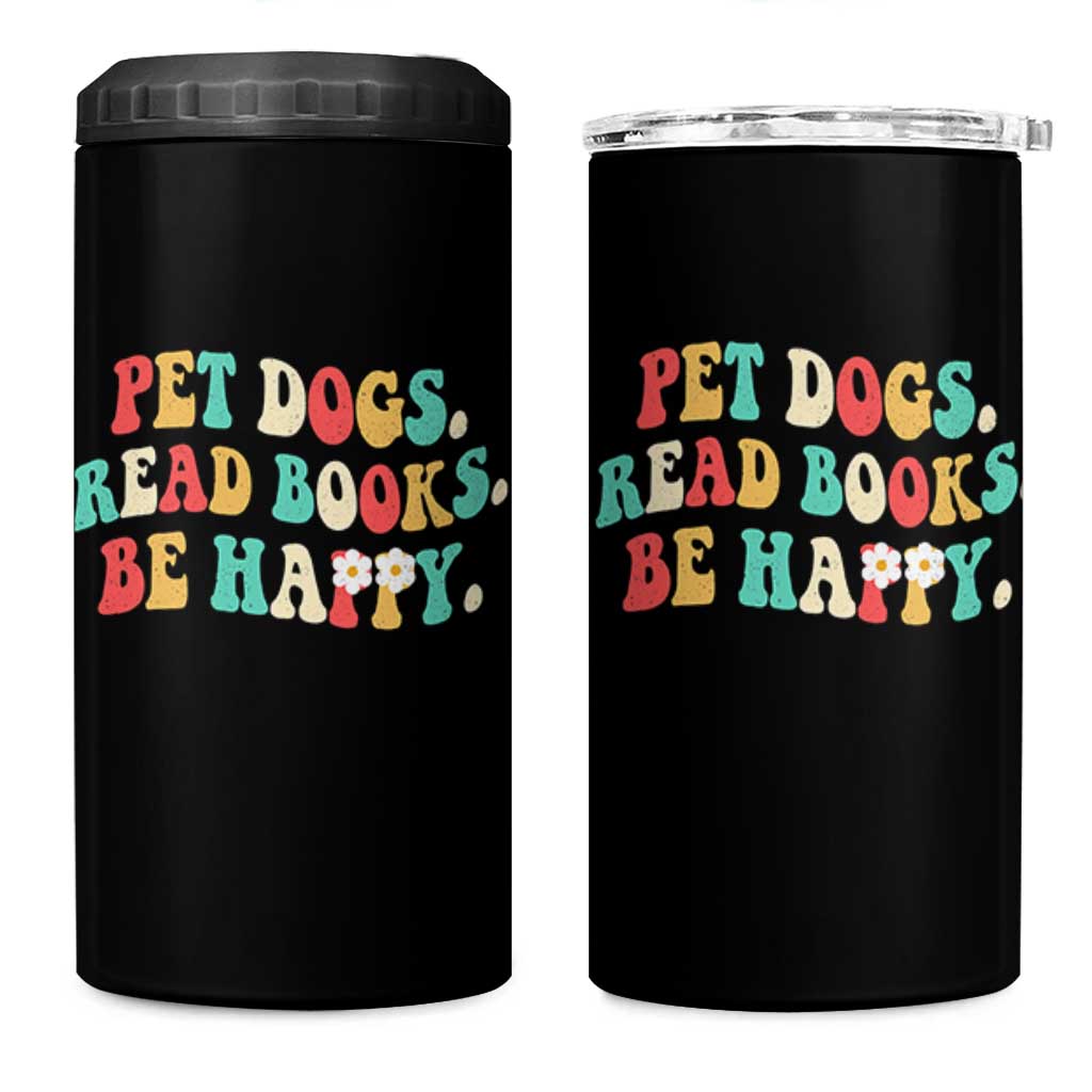 Dog Book Lover 4 in 1 Can Cooler Tumbler Retro Groovy Flower Bookish Dog Mom Gift