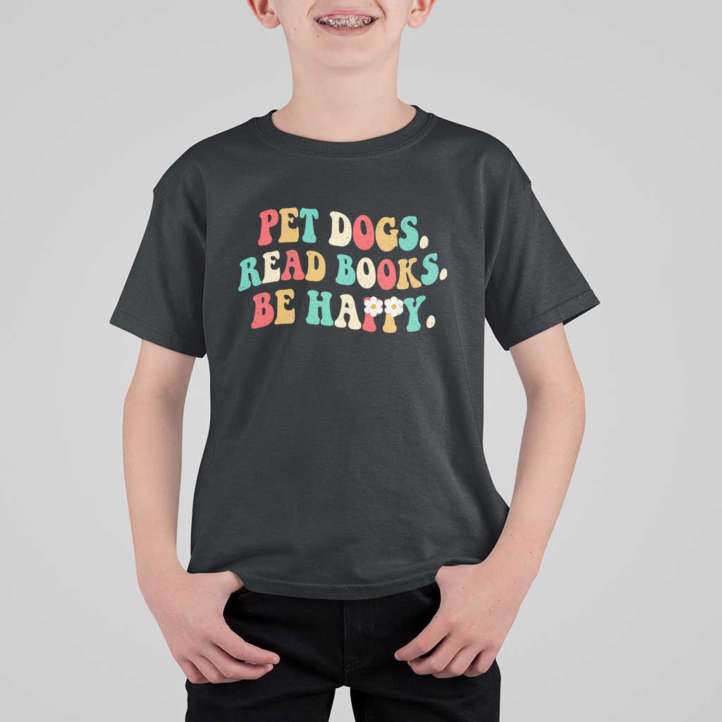 Dog Book Lover T Shirt For Kid Retro Groovy Flower Bookish Dog Mom Gift