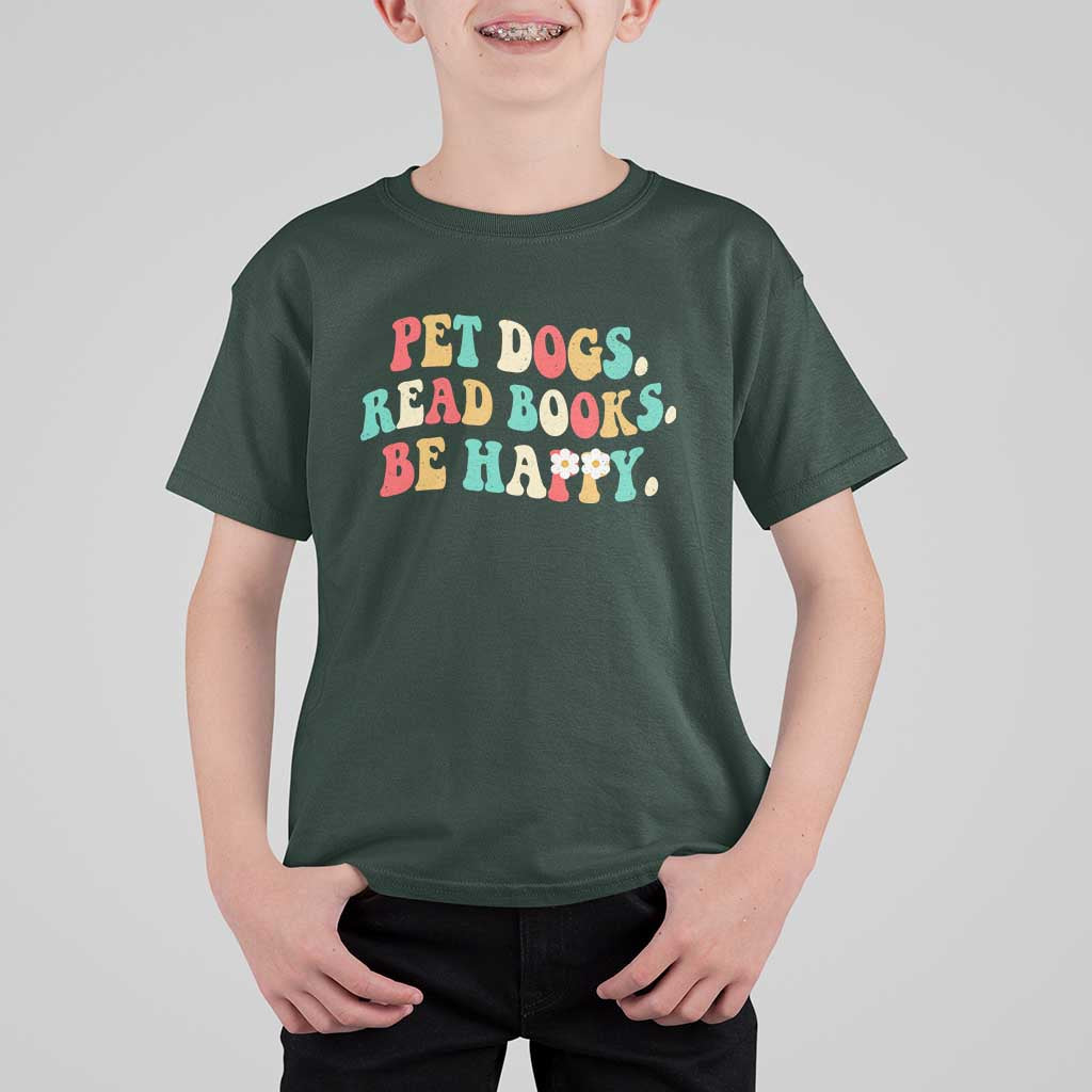 Dog Book Lover T Shirt For Kid Retro Groovy Flower Bookish Dog Mom Gift