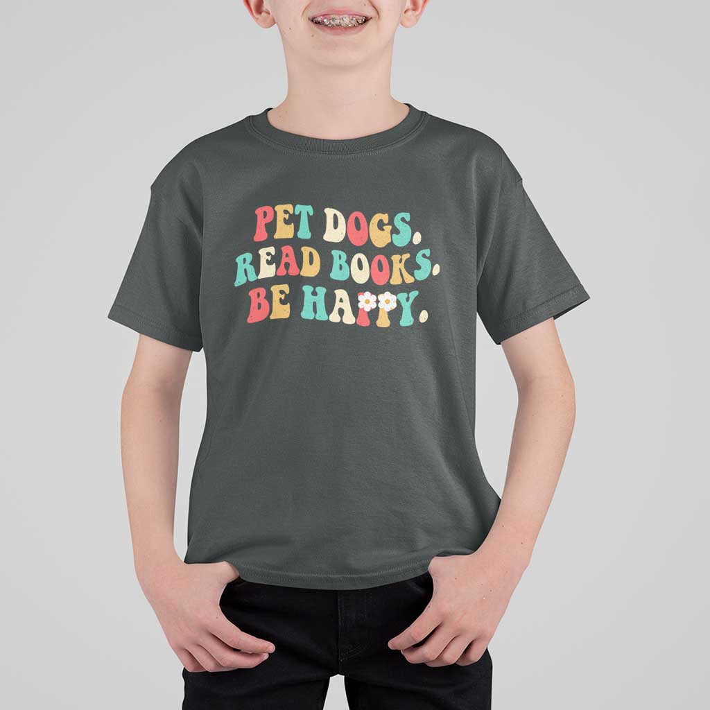 Dog Book Lover T Shirt For Kid Retro Groovy Flower Bookish Dog Mom Gift