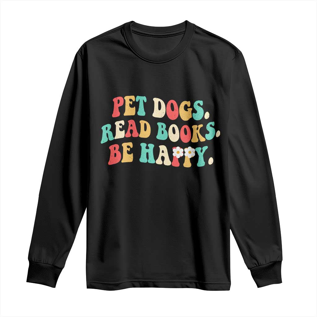 Dog Book Lover Long Sleeve Shirt Retro Groovy Flower Bookish Dog Mom Gift