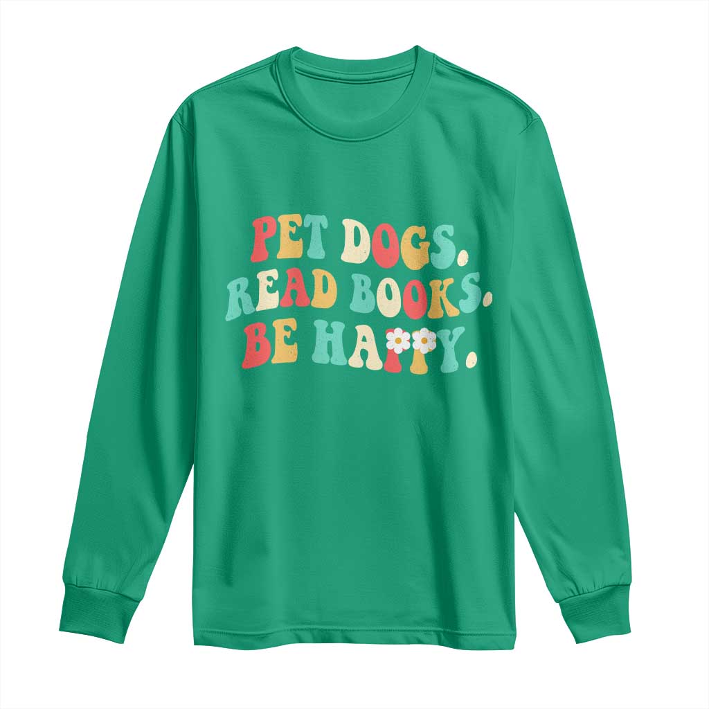 Dog Book Lover Long Sleeve Shirt Retro Groovy Flower Bookish Dog Mom Gift