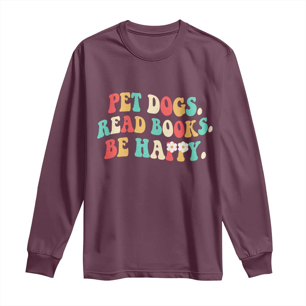 Dog Book Lover Long Sleeve Shirt Retro Groovy Flower Bookish Dog Mom Gift