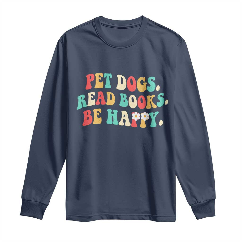 Dog Book Lover Long Sleeve Shirt Retro Groovy Flower Bookish Dog Mom Gift