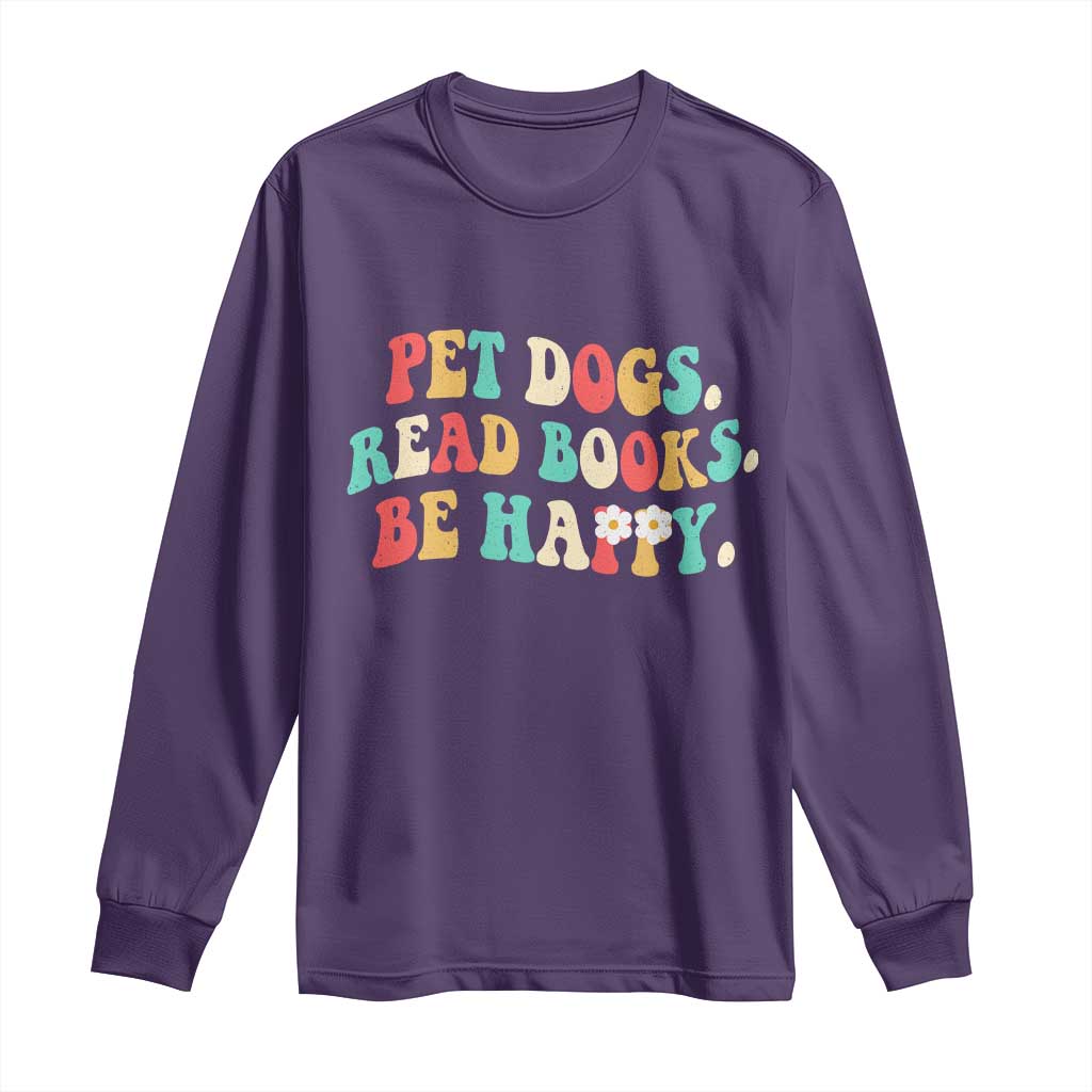 Dog Book Lover Long Sleeve Shirt Retro Groovy Flower Bookish Dog Mom Gift