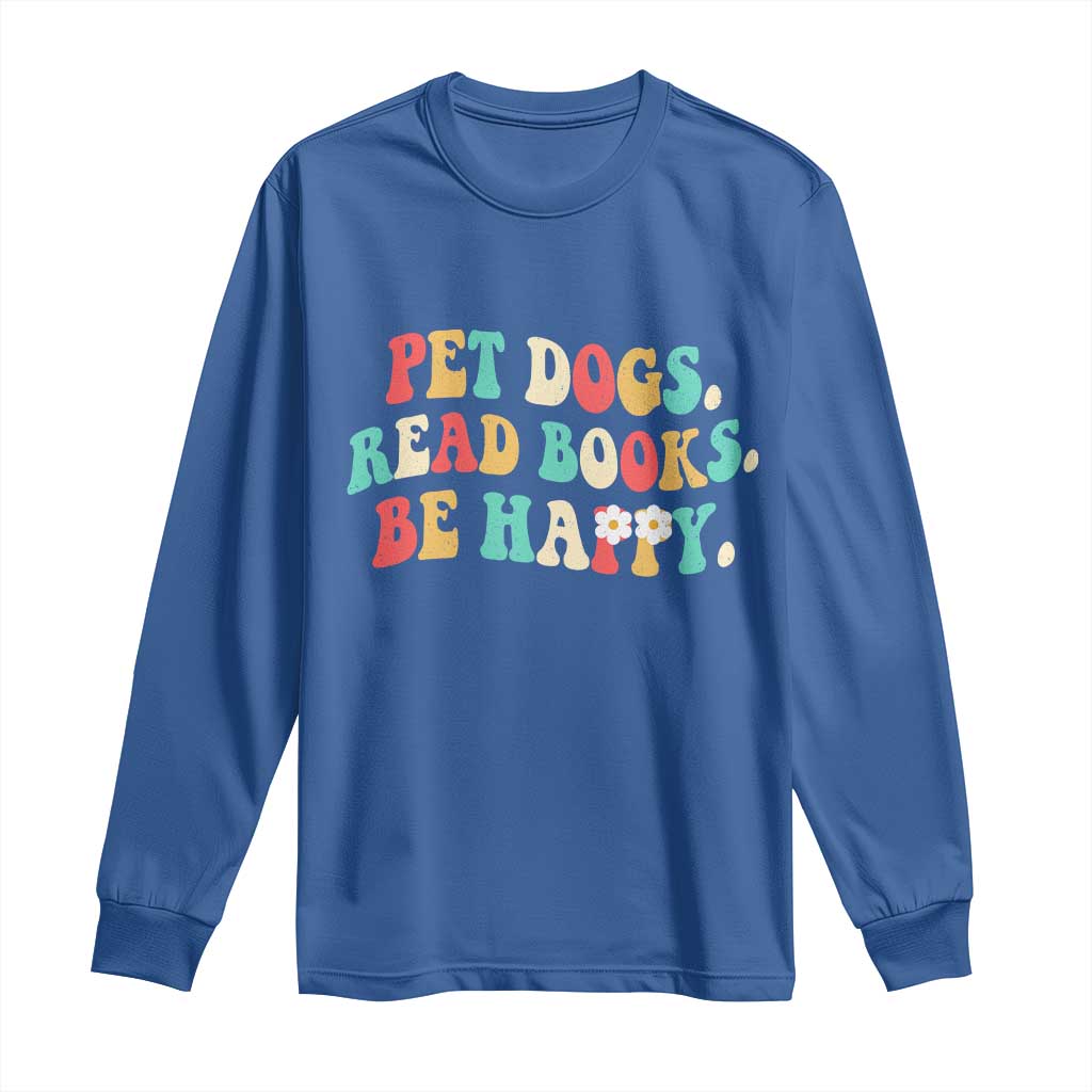Dog Book Lover Long Sleeve Shirt Retro Groovy Flower Bookish Dog Mom Gift