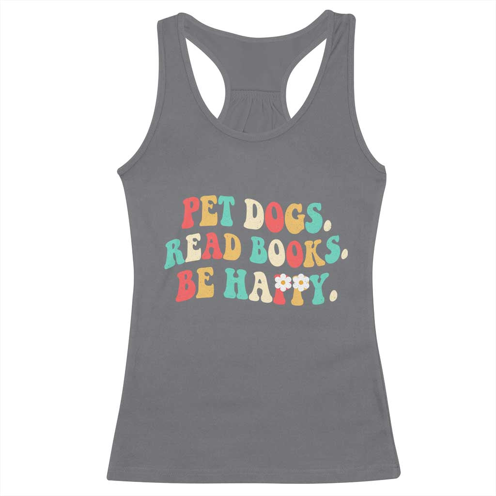 Dog Book Lover Racerback Tank Top Retro Groovy Flower Bookish Dog Mom Gift