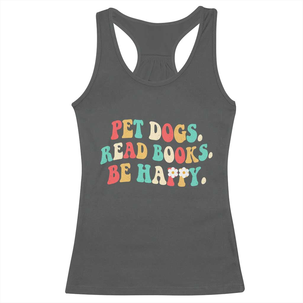 Dog Book Lover Racerback Tank Top Retro Groovy Flower Bookish Dog Mom Gift