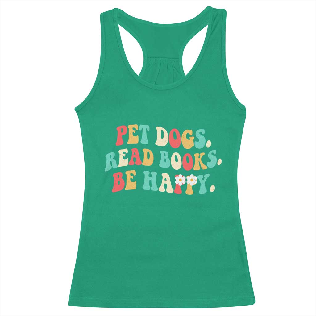 Dog Book Lover Racerback Tank Top Retro Groovy Flower Bookish Dog Mom Gift
