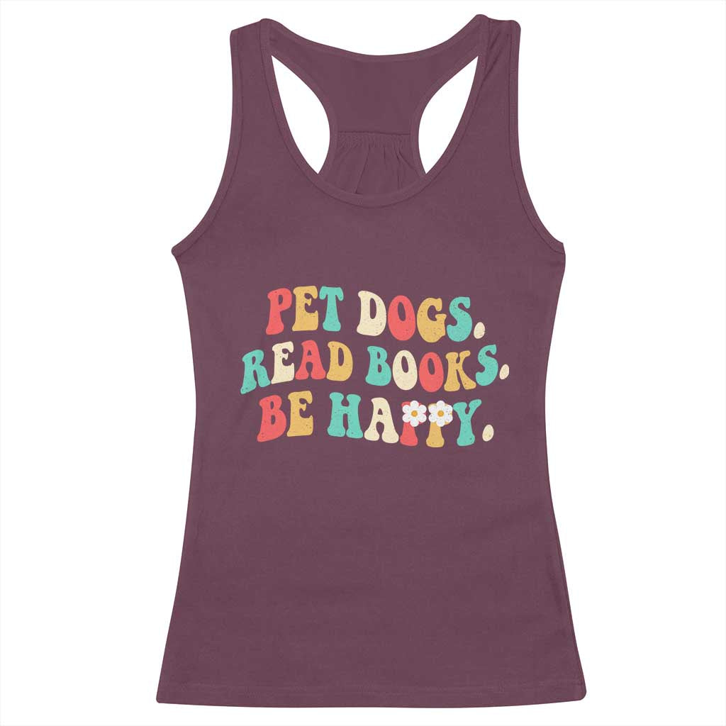 Dog Book Lover Racerback Tank Top Retro Groovy Flower Bookish Dog Mom Gift