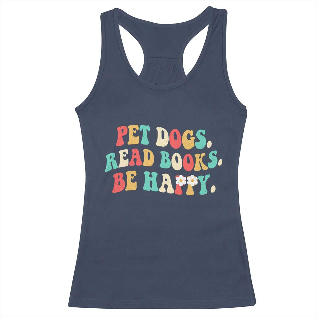 Dog Book Lover Racerback Tank Top Retro Groovy Flower Bookish Dog Mom Gift