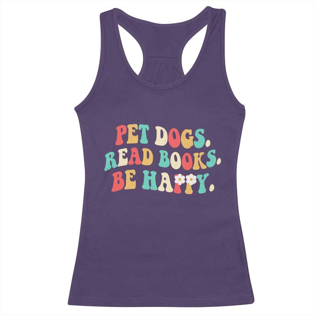 Dog Book Lover Racerback Tank Top Retro Groovy Flower Bookish Dog Mom Gift