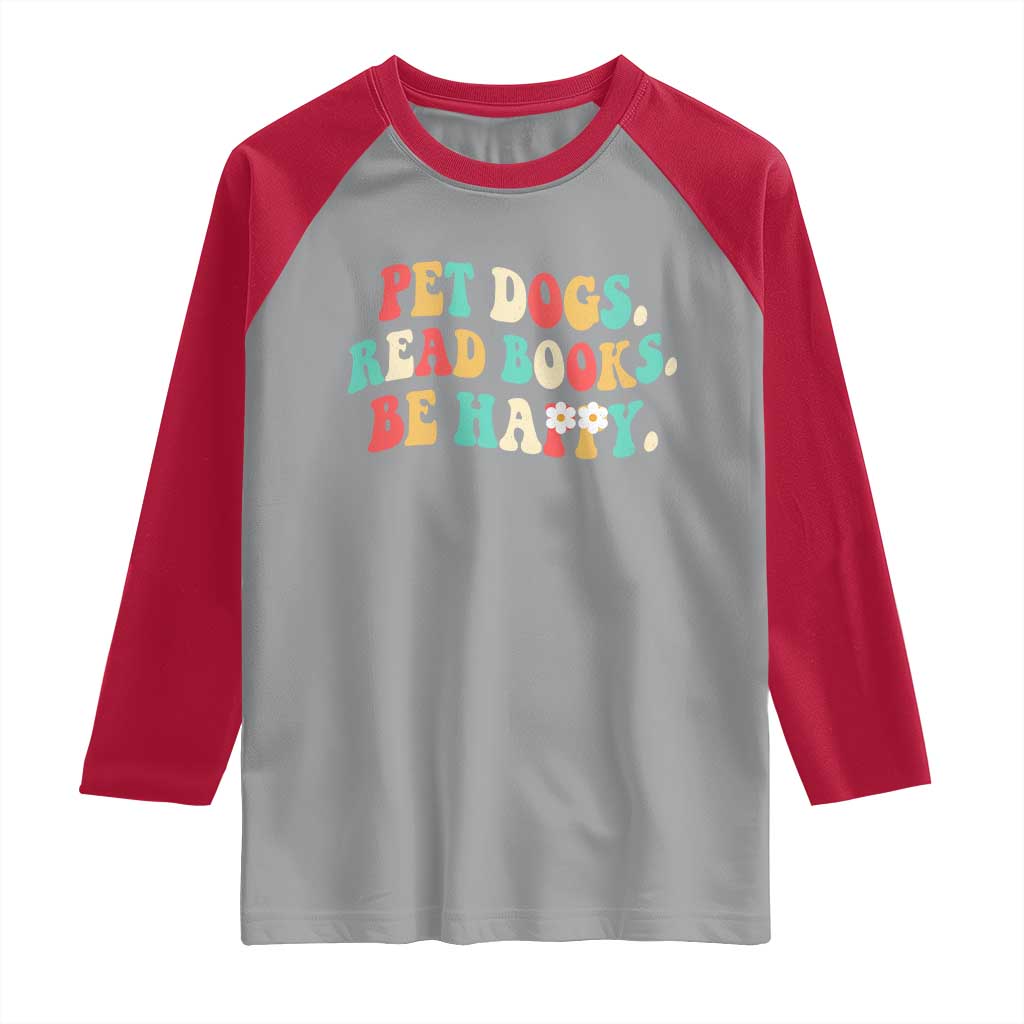 Dog Book Lover Raglan Shirt Retro Groovy Flower Bookish Dog Mom Gift