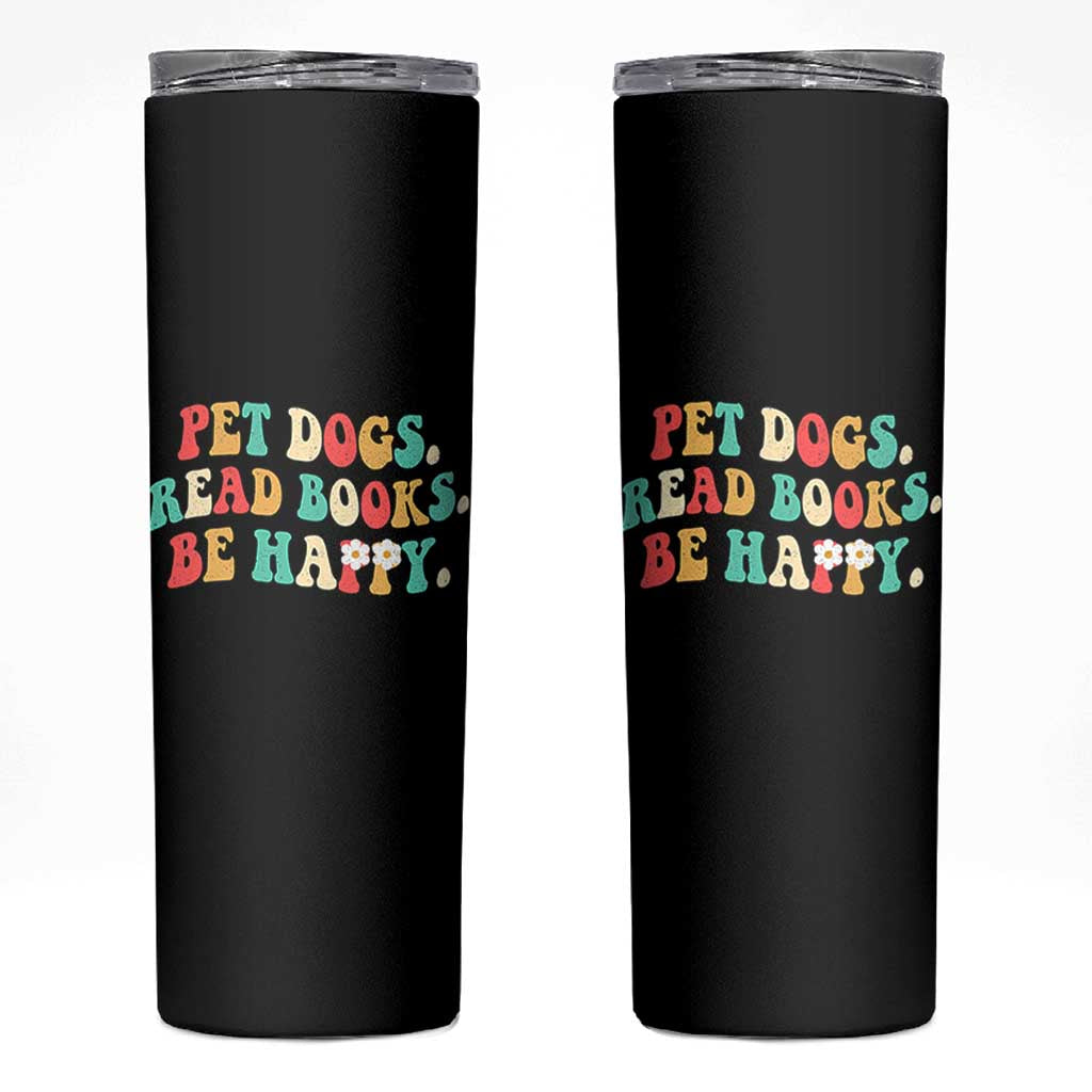 Dog Book Lover Skinny Tumbler Retro Groovy Flower Bookish Dog Mom Gift