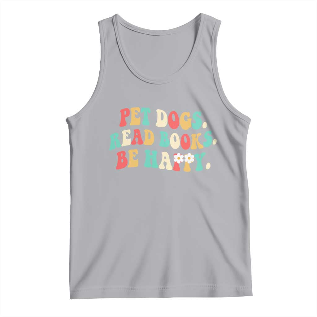 Dog Book Lover Tank Top Retro Groovy Flower Bookish Dog Mom Gift