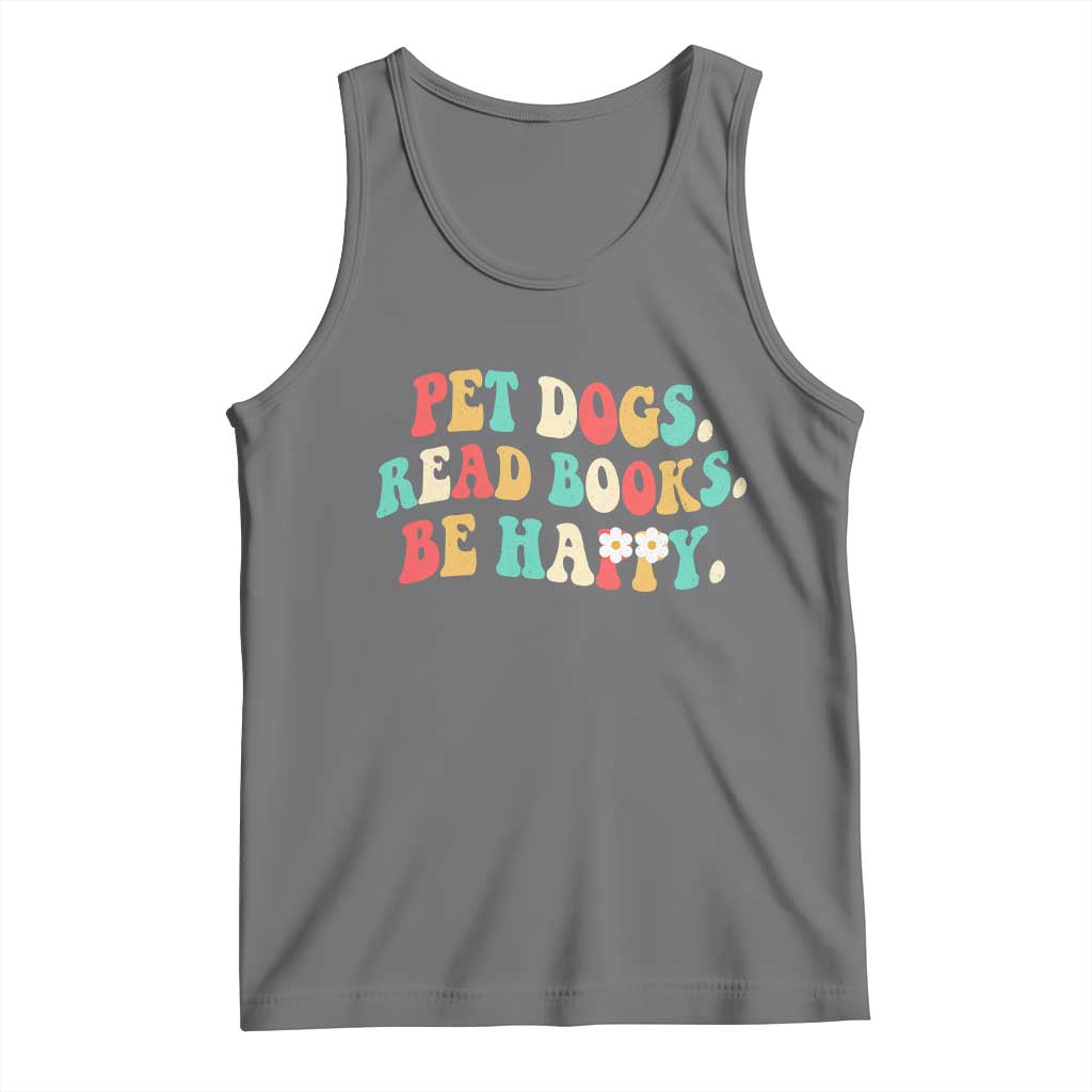 Dog Book Lover Tank Top Retro Groovy Flower Bookish Dog Mom Gift