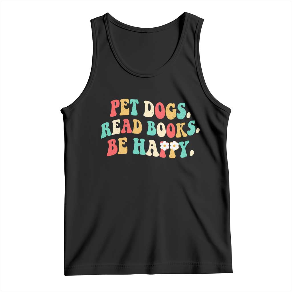 Dog Book Lover Tank Top Retro Groovy Flower Bookish Dog Mom Gift