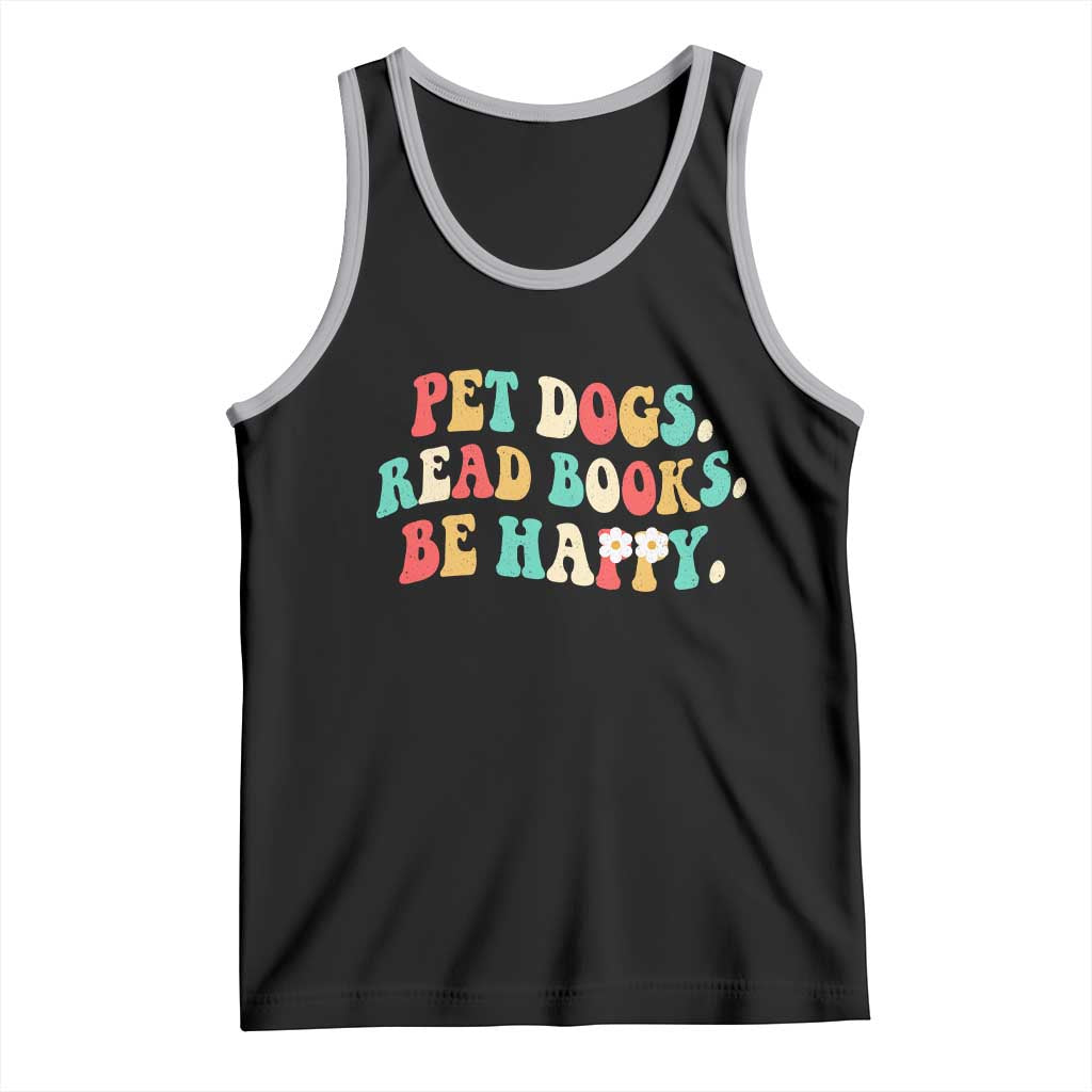 Dog Book Lover Tank Top Retro Groovy Flower Bookish Dog Mom Gift