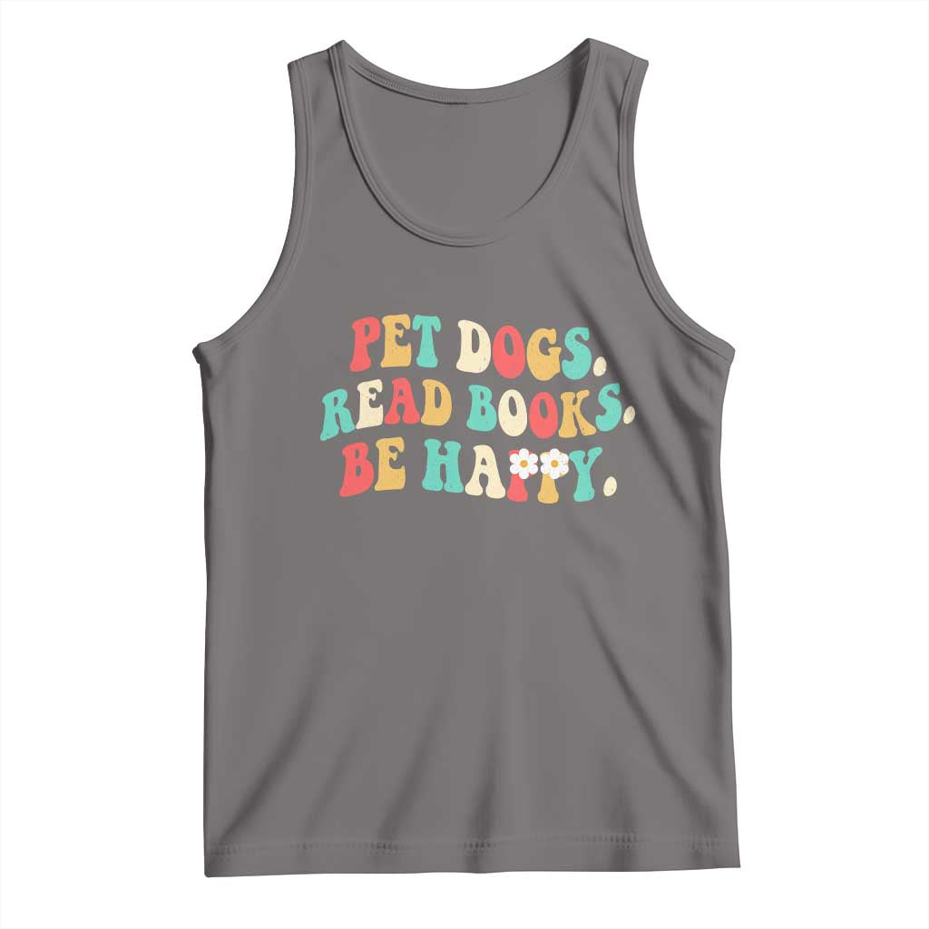 Dog Book Lover Tank Top Retro Groovy Flower Bookish Dog Mom Gift