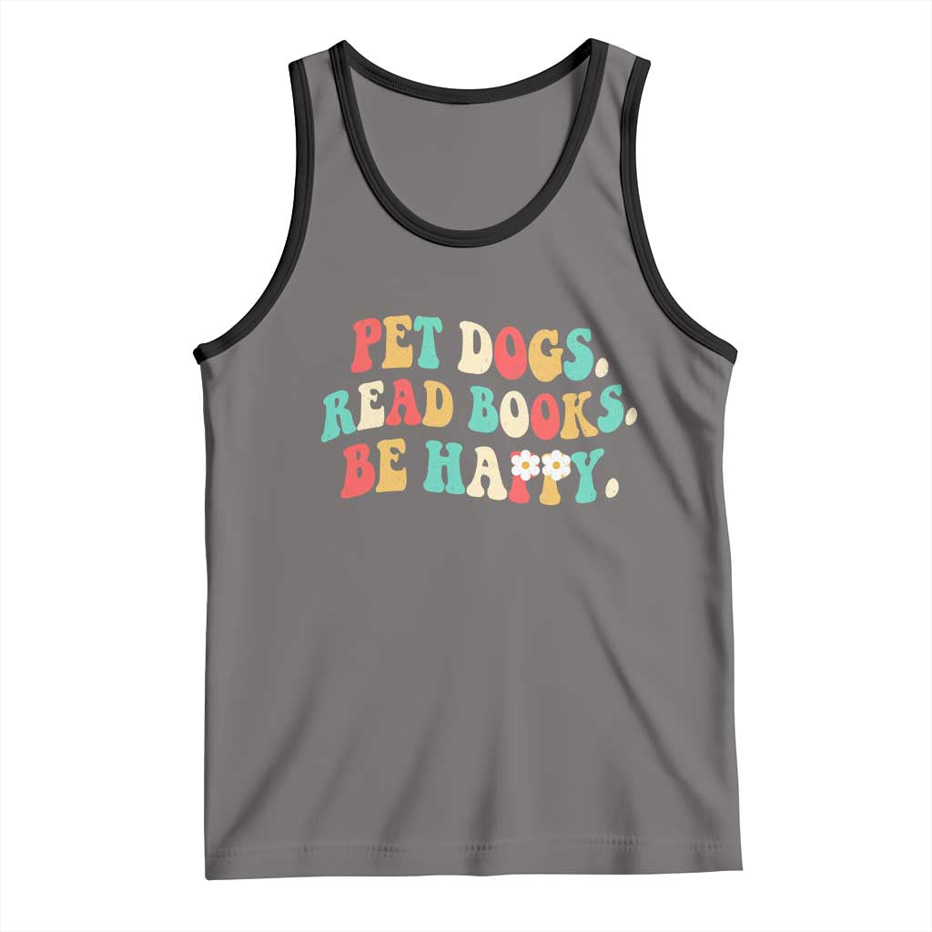Dog Book Lover Tank Top Retro Groovy Flower Bookish Dog Mom Gift
