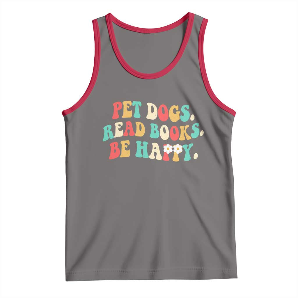 Dog Book Lover Tank Top Retro Groovy Flower Bookish Dog Mom Gift