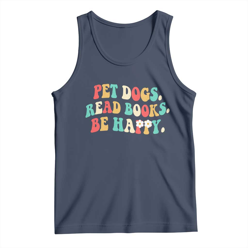 Dog Book Lover Tank Top Retro Groovy Flower Bookish Dog Mom Gift
