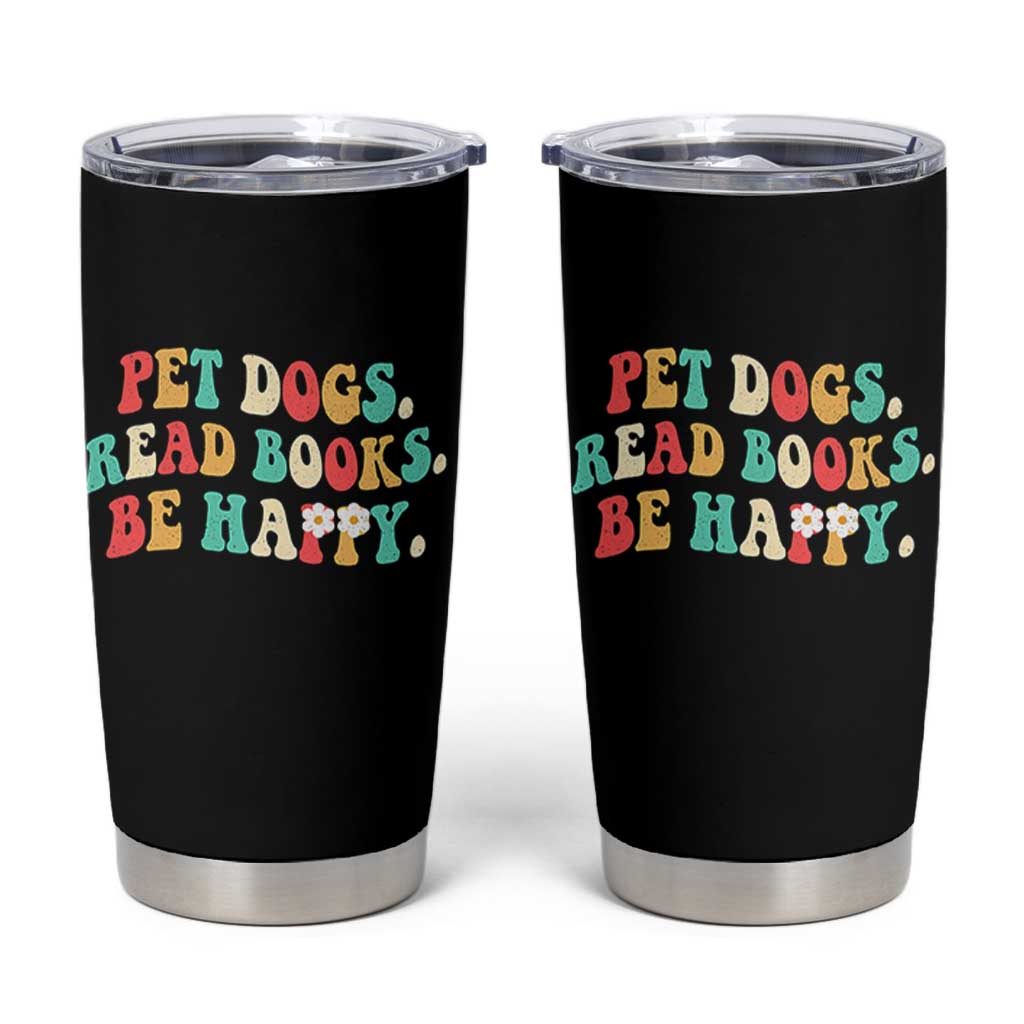 Dog Book Lover Tumbler Cup Retro Groovy Flower Bookish Dog Mom Gift
