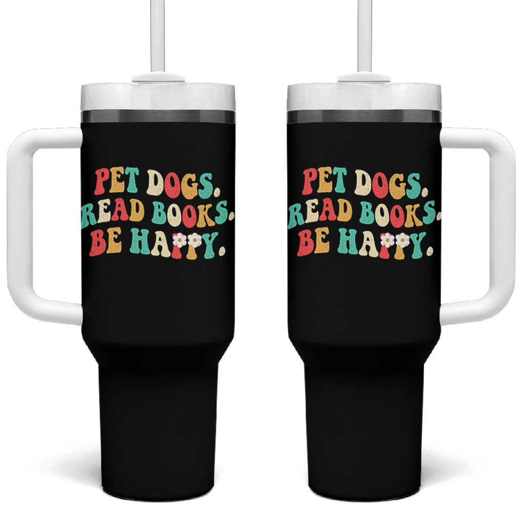 Dog Book Lover Tumbler With Handle Retro Groovy Flower Bookish Dog Mom Gift
