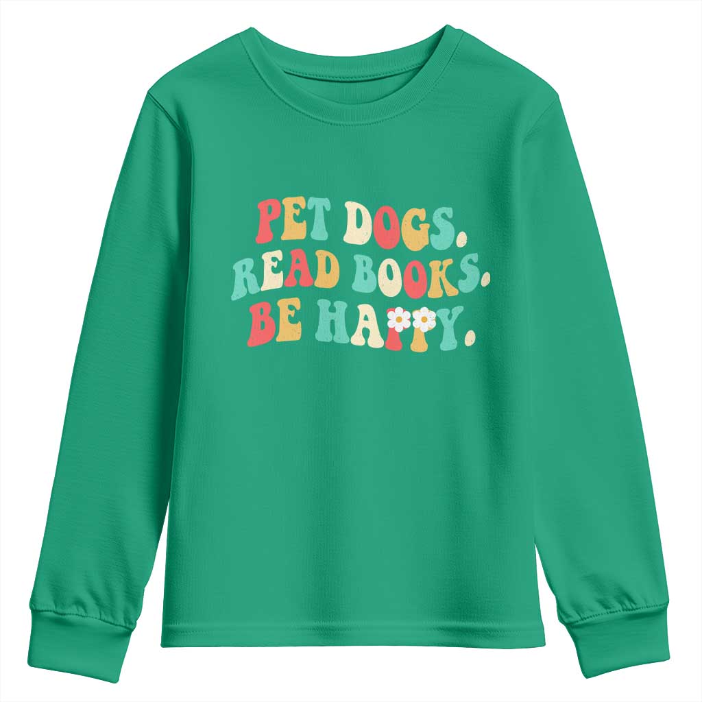 Dog Book Lover Youth Sweatshirt Retro Groovy Flower Bookish Dog Mom Gift