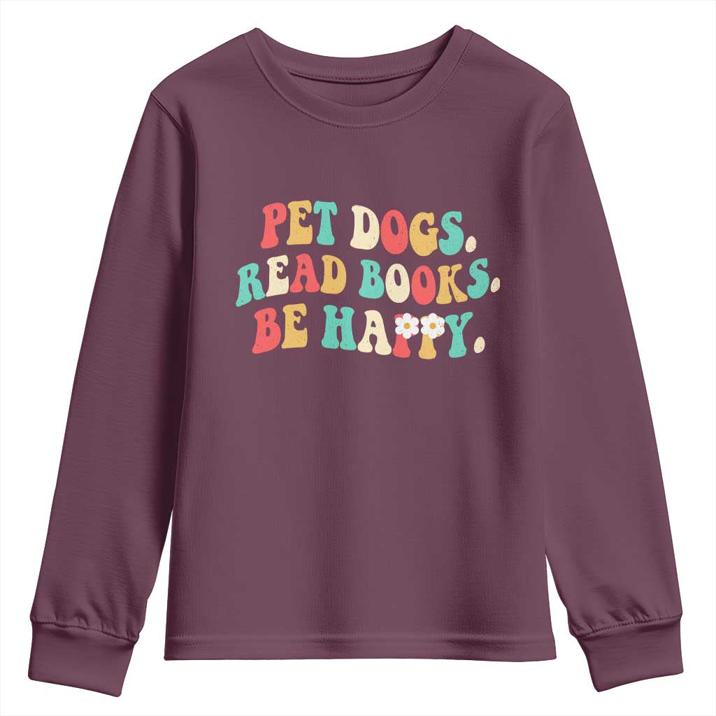 Dog Book Lover Youth Sweatshirt Retro Groovy Flower Bookish Dog Mom Gift