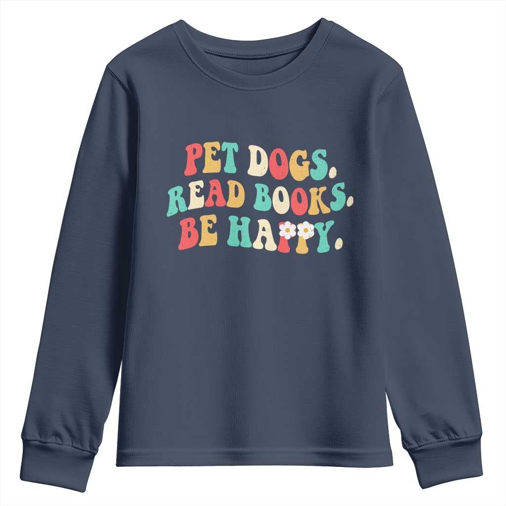 Dog Book Lover Youth Sweatshirt Retro Groovy Flower Bookish Dog Mom Gift