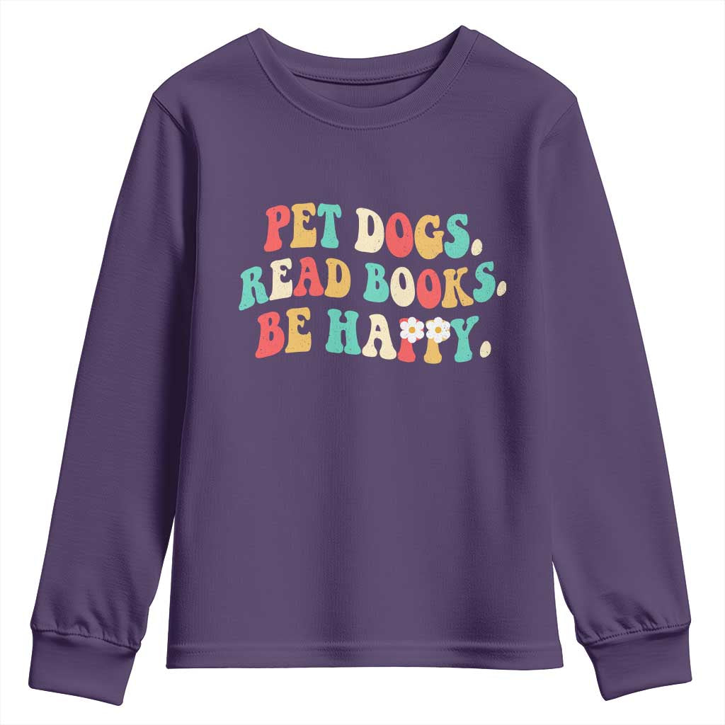 Dog Book Lover Youth Sweatshirt Retro Groovy Flower Bookish Dog Mom Gift