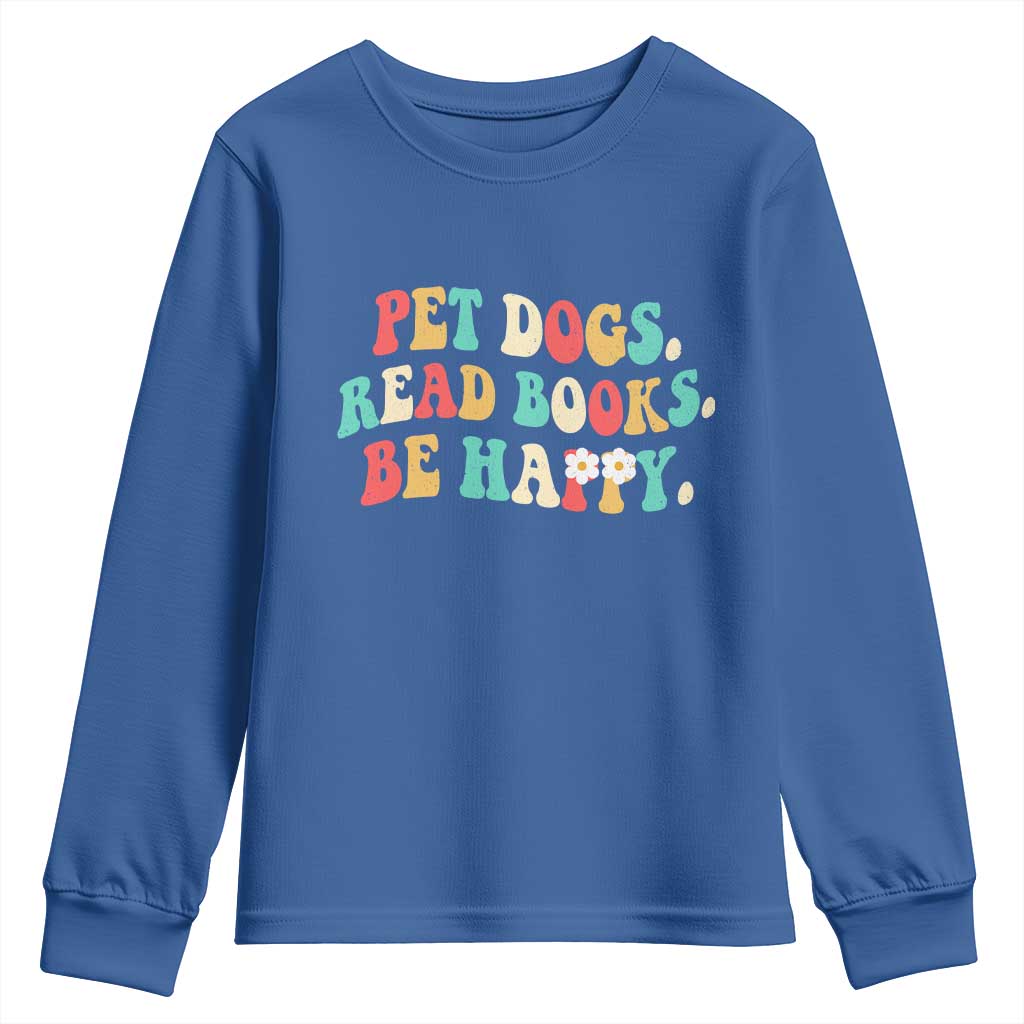 Dog Book Lover Youth Sweatshirt Retro Groovy Flower Bookish Dog Mom Gift