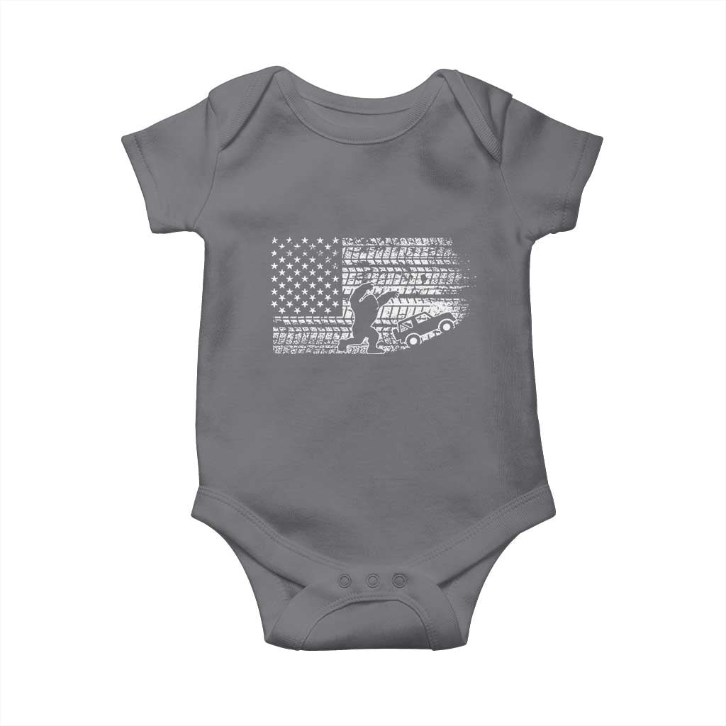 Bigfoot Offroad Car Baby Onesie Retro Sasquatch 4x4 UTV ATV Funny American Flag