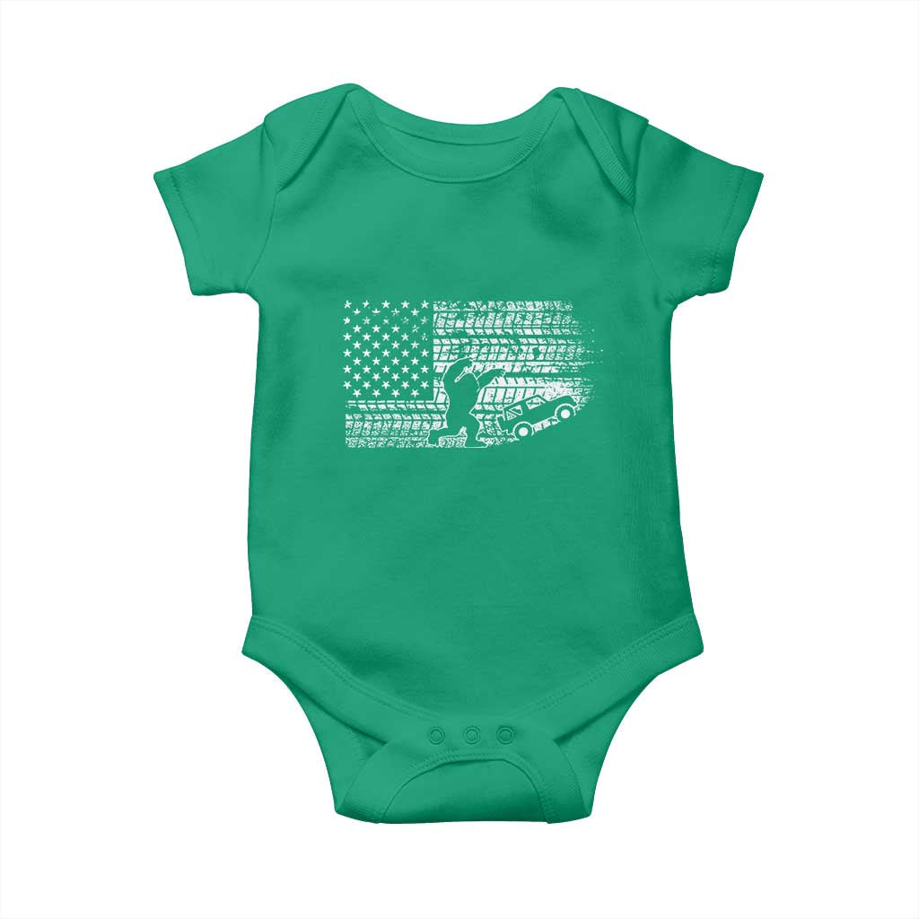 Bigfoot Offroad Car Baby Onesie Retro Sasquatch 4x4 UTV ATV Funny American Flag