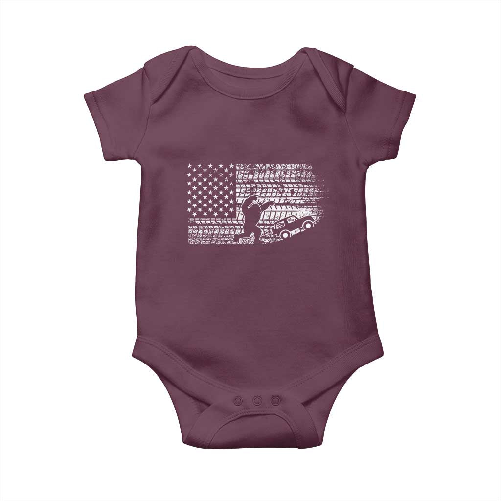 Bigfoot Offroad Car Baby Onesie Retro Sasquatch 4x4 UTV ATV Funny American Flag