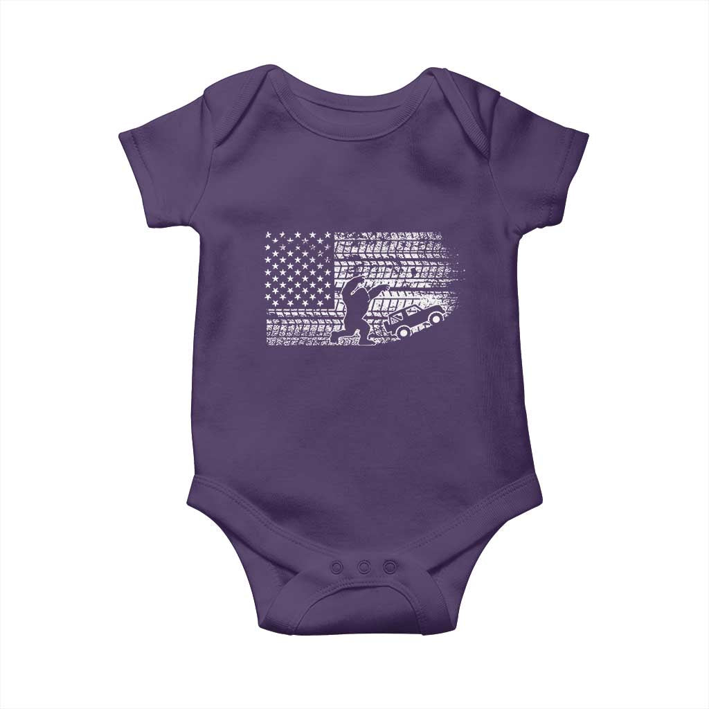 Bigfoot Offroad Car Baby Onesie Retro Sasquatch 4x4 UTV ATV Funny American Flag