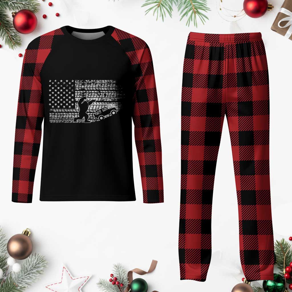 Bigfoot Offroad Car Plaid Pajama Set Retro Sasquatch 4x4 UTV ATV Funny American Flag