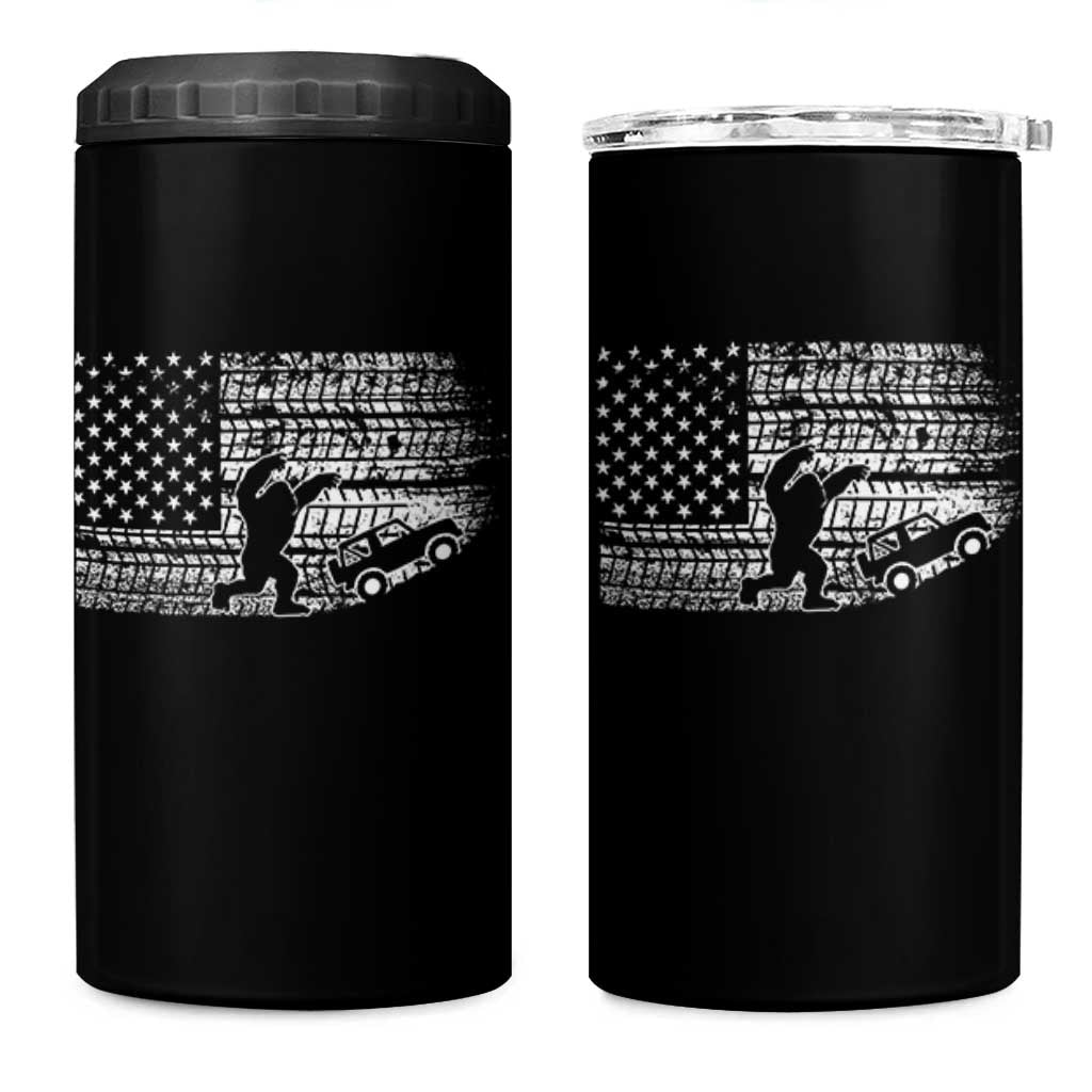 Bigfoot Offroad Car 4 in 1 Can Cooler Tumbler Retro Sasquatch 4x4 UTV ATV Funny American Flag