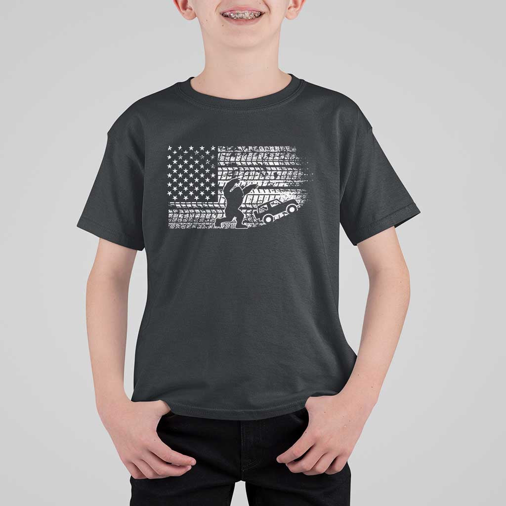 Bigfoot Offroad Car T Shirt For Kid Retro Sasquatch 4x4 UTV ATV Funny American Flag
