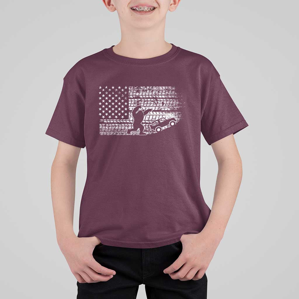 Bigfoot Offroad Car T Shirt For Kid Retro Sasquatch 4x4 UTV ATV Funny American Flag
