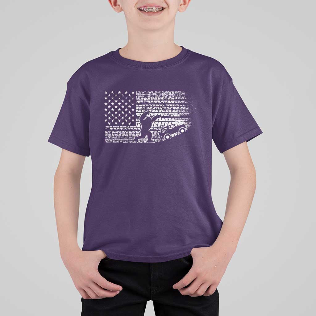 Bigfoot Offroad Car T Shirt For Kid Retro Sasquatch 4x4 UTV ATV Funny American Flag