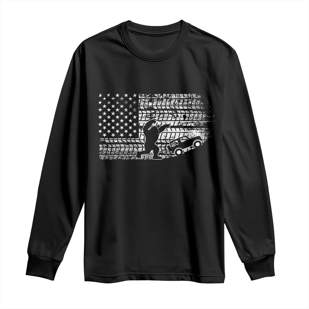 Bigfoot Offroad Car Long Sleeve Shirt Retro Sasquatch 4x4 UTV ATV Funny American Flag