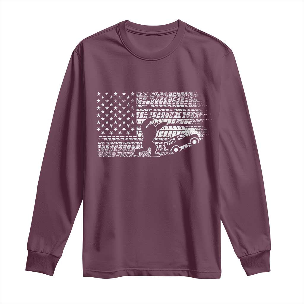 Bigfoot Offroad Car Long Sleeve Shirt Retro Sasquatch 4x4 UTV ATV Funny American Flag