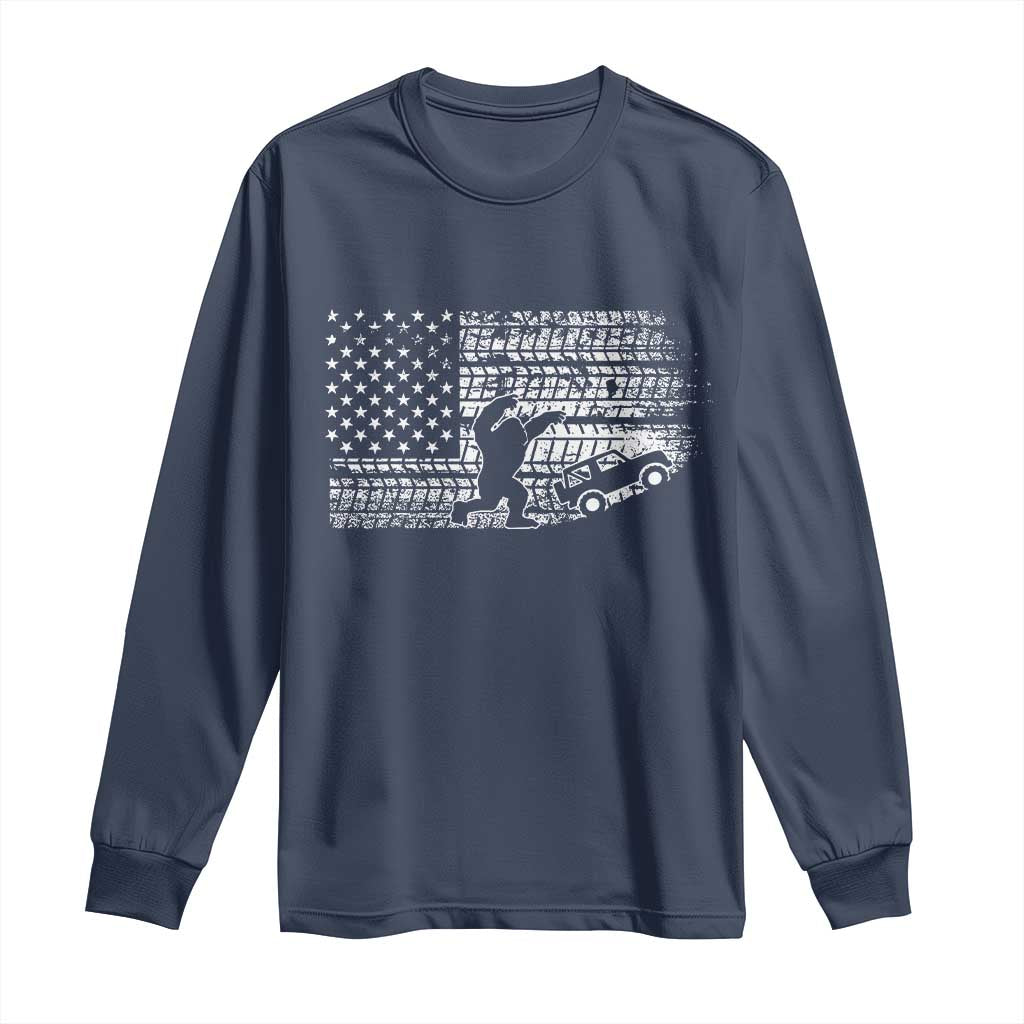 Bigfoot Offroad Car Long Sleeve Shirt Retro Sasquatch 4x4 UTV ATV Funny American Flag