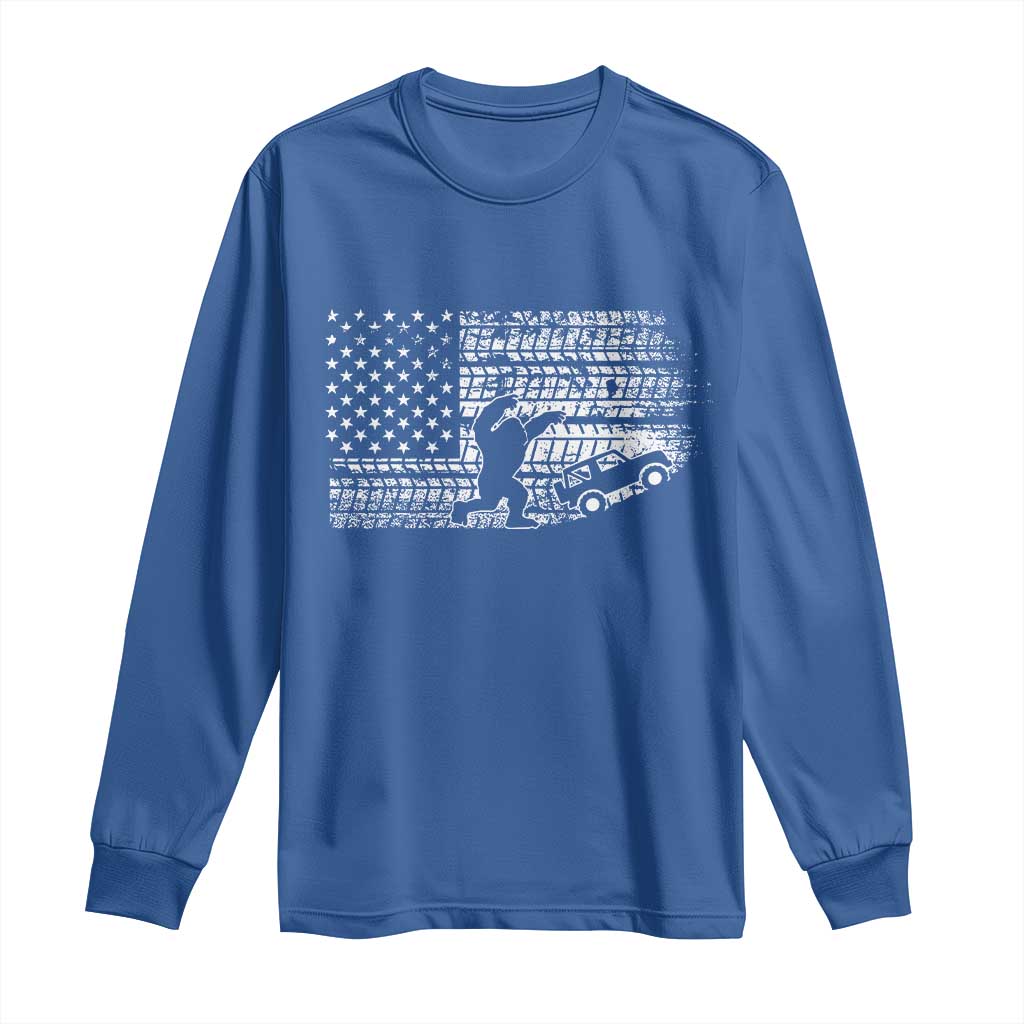 Bigfoot Offroad Car Long Sleeve Shirt Retro Sasquatch 4x4 UTV ATV Funny American Flag
