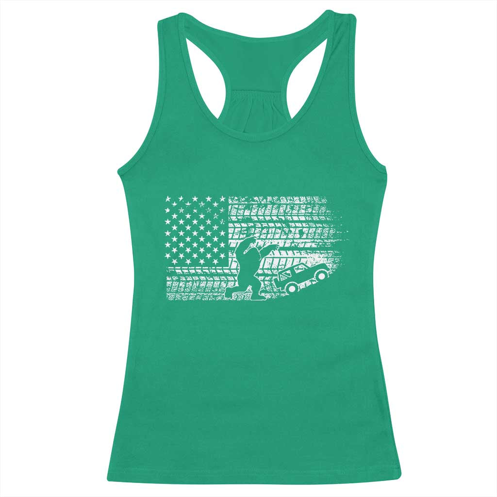 Bigfoot Offroad Car Racerback Tank Top Retro Sasquatch 4x4 UTV ATV Funny American Flag