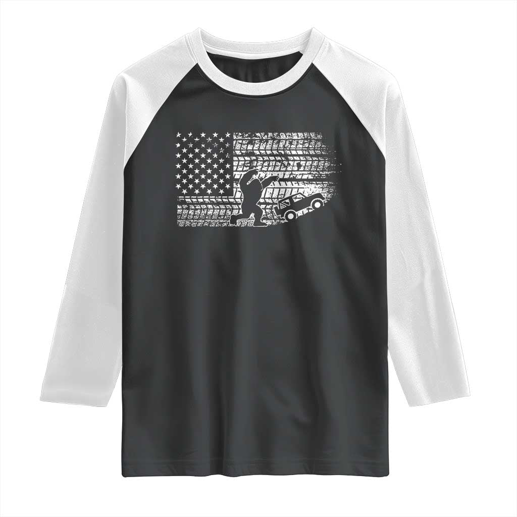 Bigfoot Offroad Car Raglan Shirt Retro Sasquatch 4x4 UTV ATV Funny American Flag